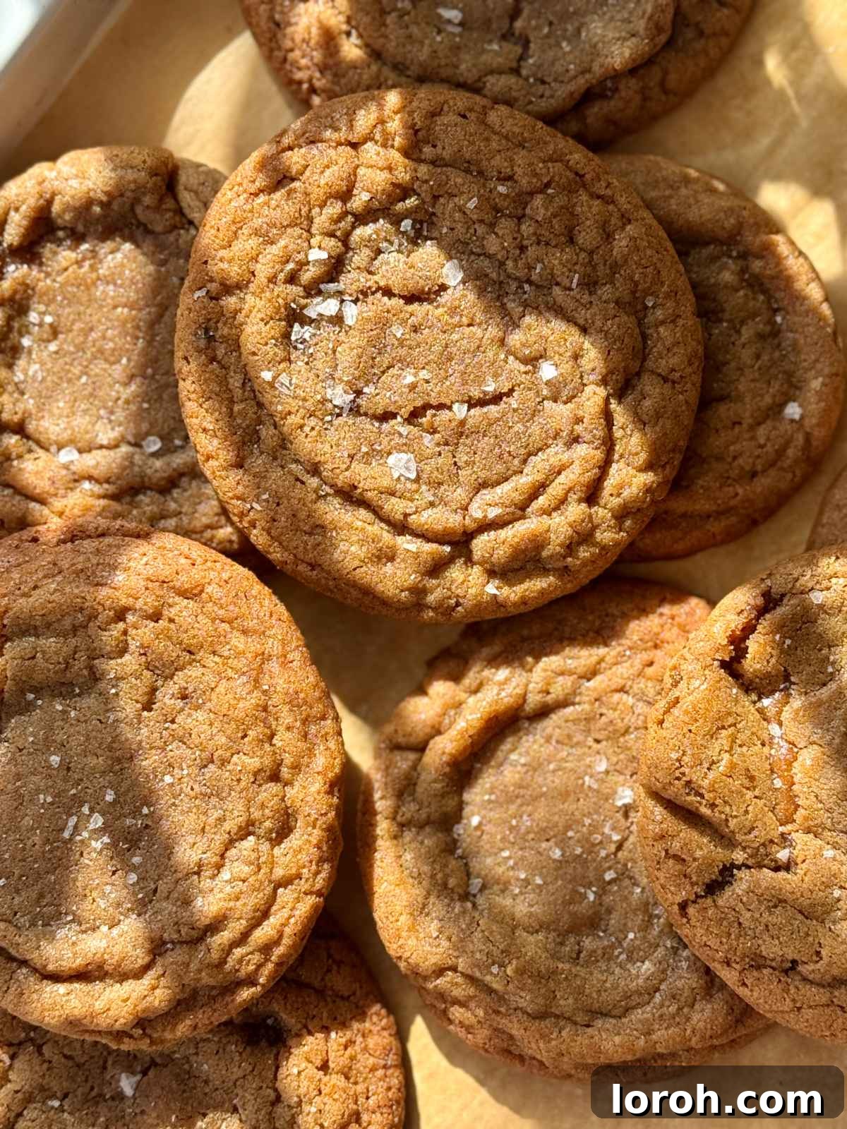Silky Soft Chocolate Rounds 3 Chocolate chipless cookies elegantly arranged on baking parchment.
