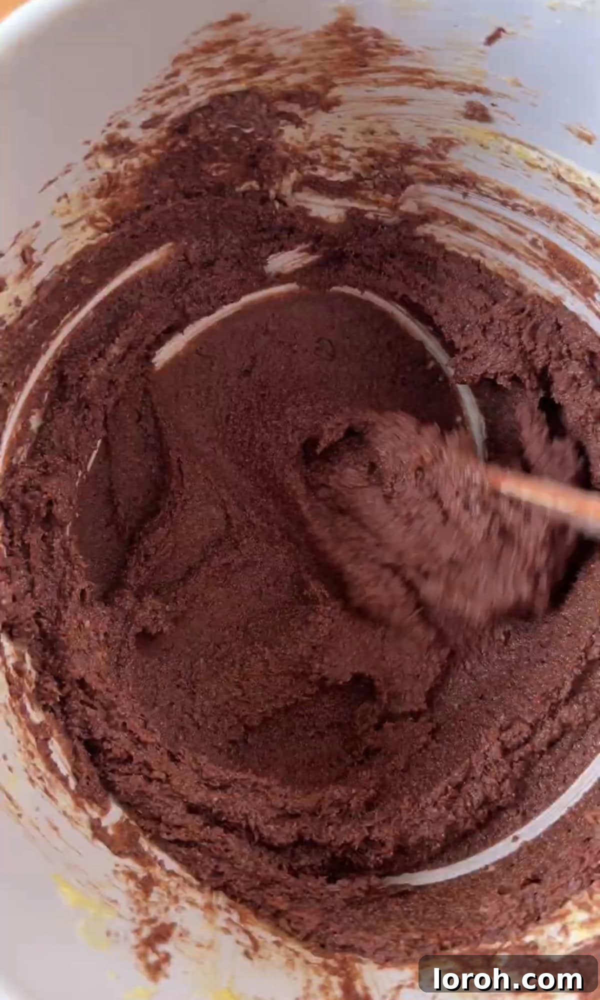 The grainy texture of the torta caprese batter before folding in egg whites.