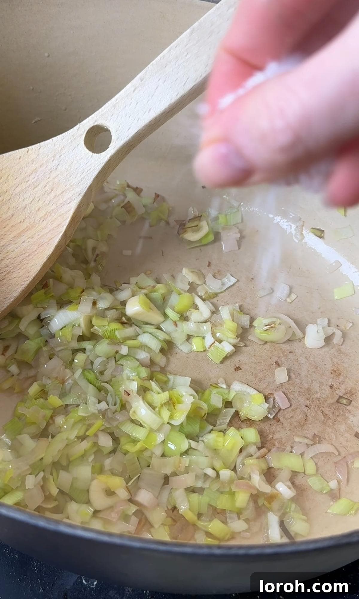 French Rustic Chicken Pot Roast 4 Seasoning the vegetable base for Poule au Pot.