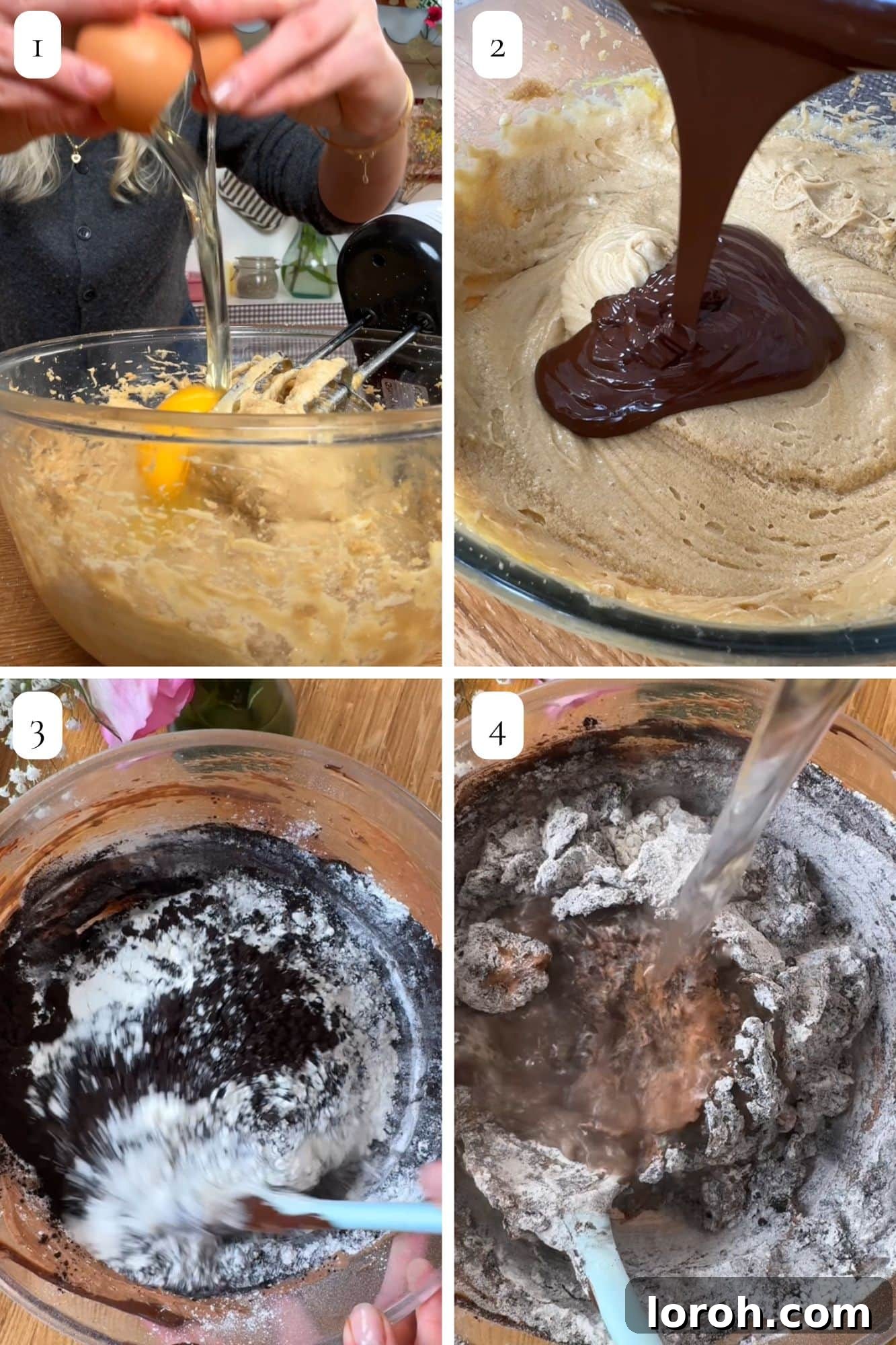 Ultimate Smores Indulgence 4 Step-by-step image showing ingredients for the chocolate sponge being mixed in a stand mixer.
