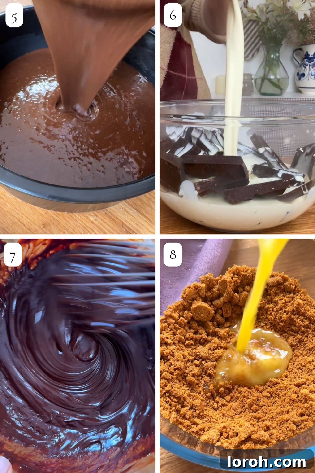 Ultimate Smores Indulgence 5 Step-by-step image showing chocolate ganache being whisked until smooth.