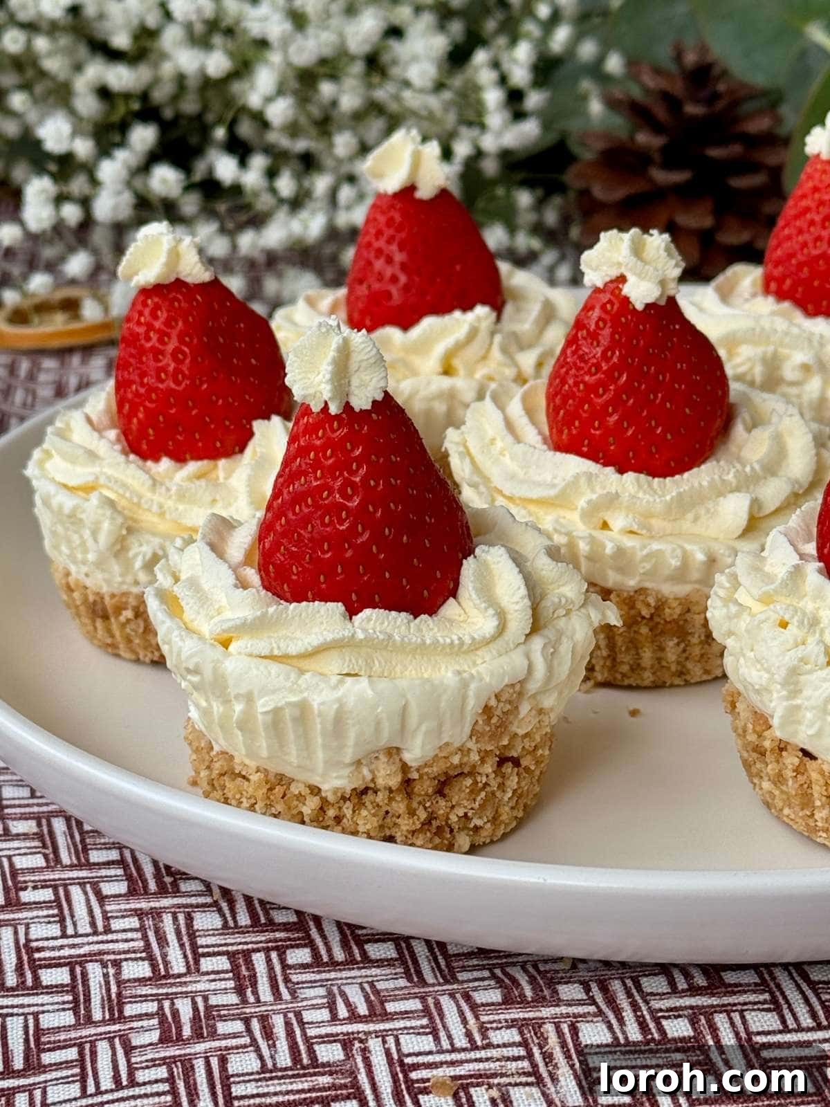 Effortless Christmas Cheesecake Bites 2 christmas cake cheesecake on a plate.
