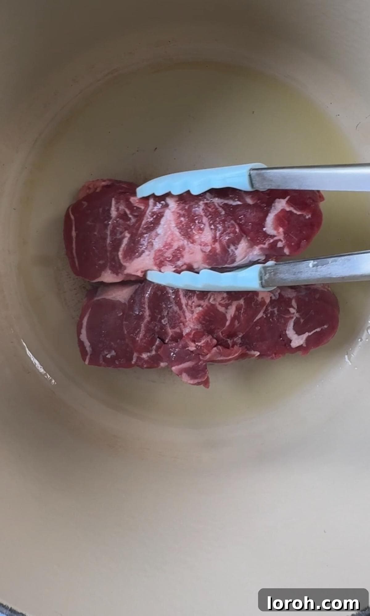 Meltingly Tender Beef Shin Ragu 4 searing beef shin in oil.