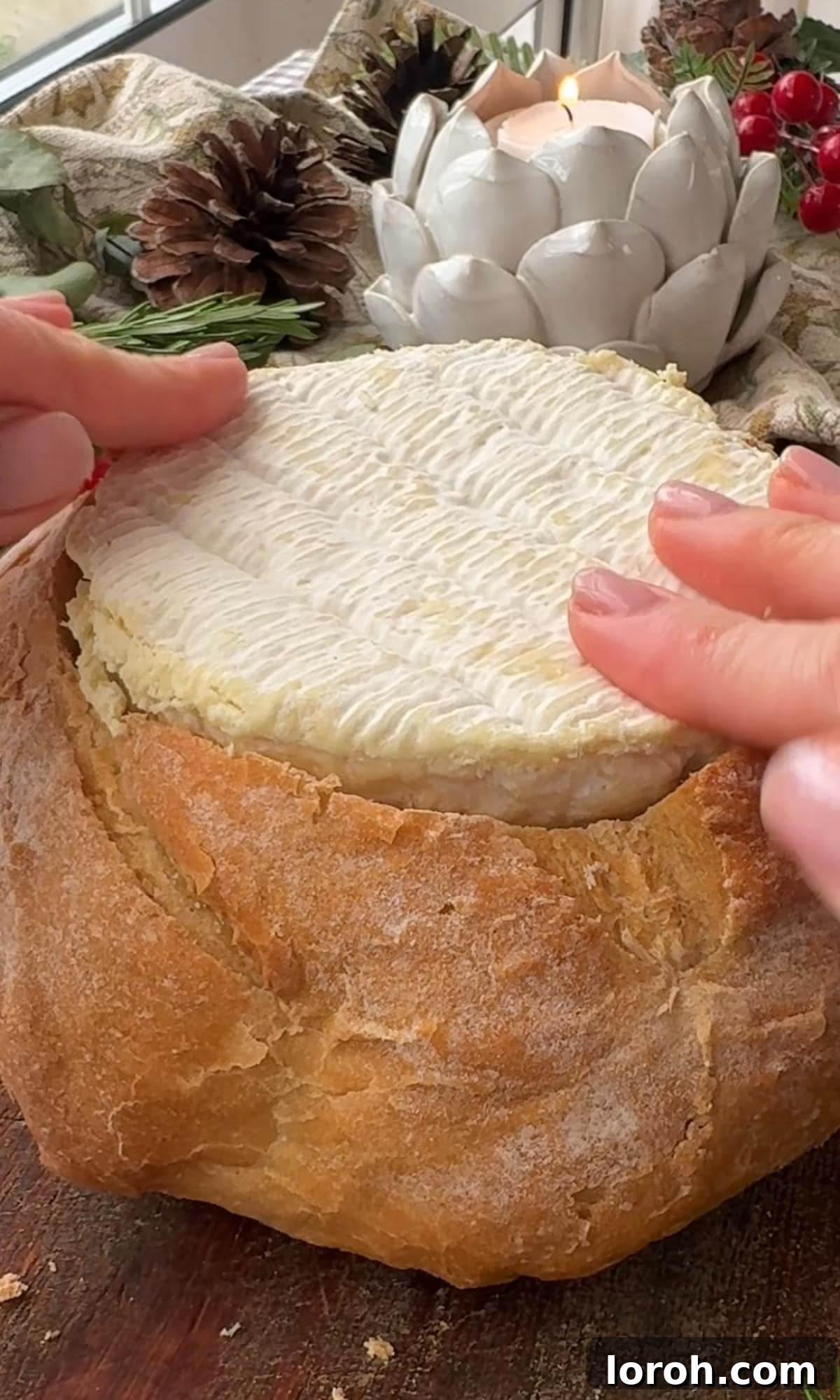 Golden Baked Camembert 7 Placing the Camembert wheel on top of the caramelised onions.