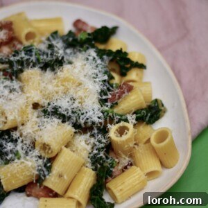 Delicious Rigatoni with Cavolo Nero, Pancetta, and Shallots