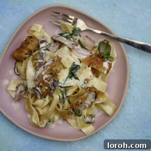 Crispy Roasted Chicken and Tarragon Pappardelle, a heartwarming pasta dish inspired by Dolly Alderton