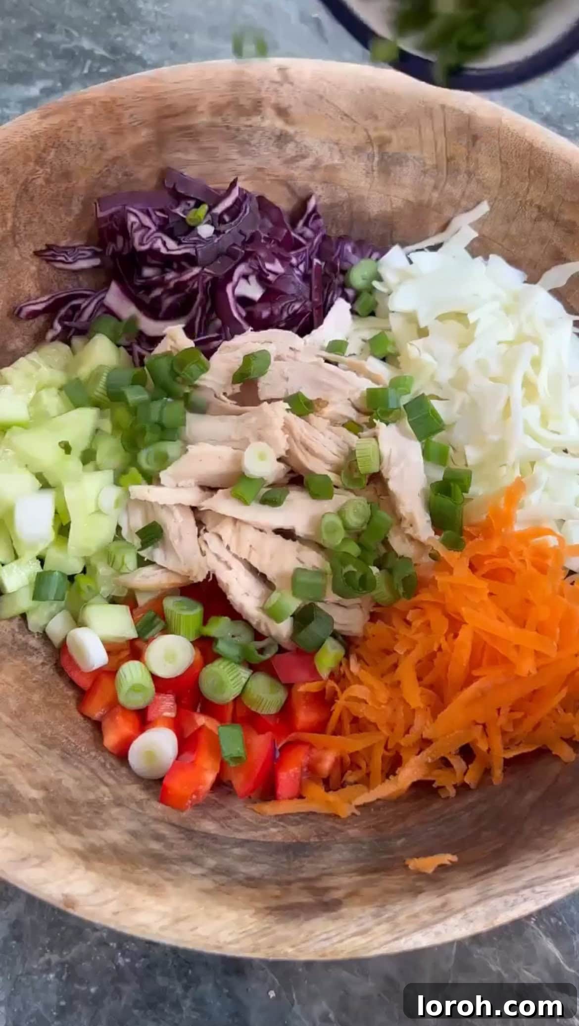 Vibrant Thai Peanut Chicken Salad 4 All salad ingredients placed in a large mixing bowl