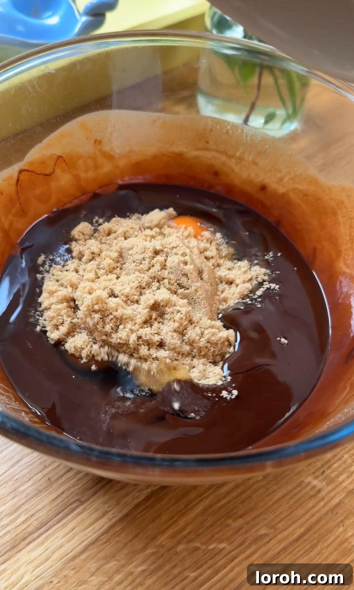 Molten Lava Chocolate Pudding 7 Mixing light soft brown sugar into the chocolate pudding batter.