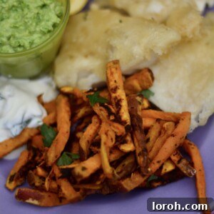 Tempura Cod with Sweet Potato Fries & Minted Peas