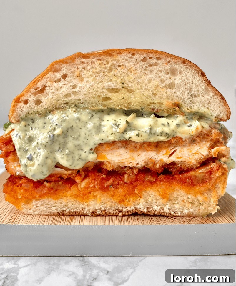 Crispy Chicken Parm Hero 2 chicken parmesan sandwich cross section