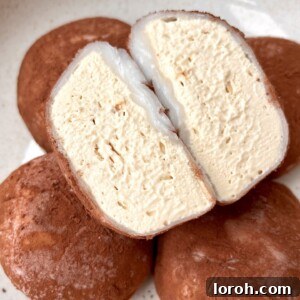 Tiramisu Ice Cream Mochi Bites cross-section.