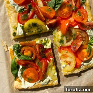 Puff Pastry Tomato and Ricotta Tart, prepared and ready to serve