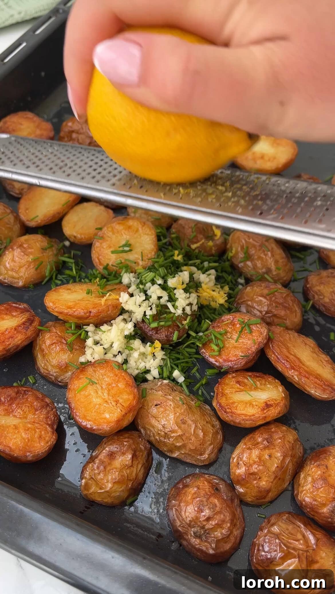 Rustic Herb Roasted Potatoes and Piquant Cavolo Nero Chimichurri 4 Mixing chives, garlic, and olive oil for roasted potatoes