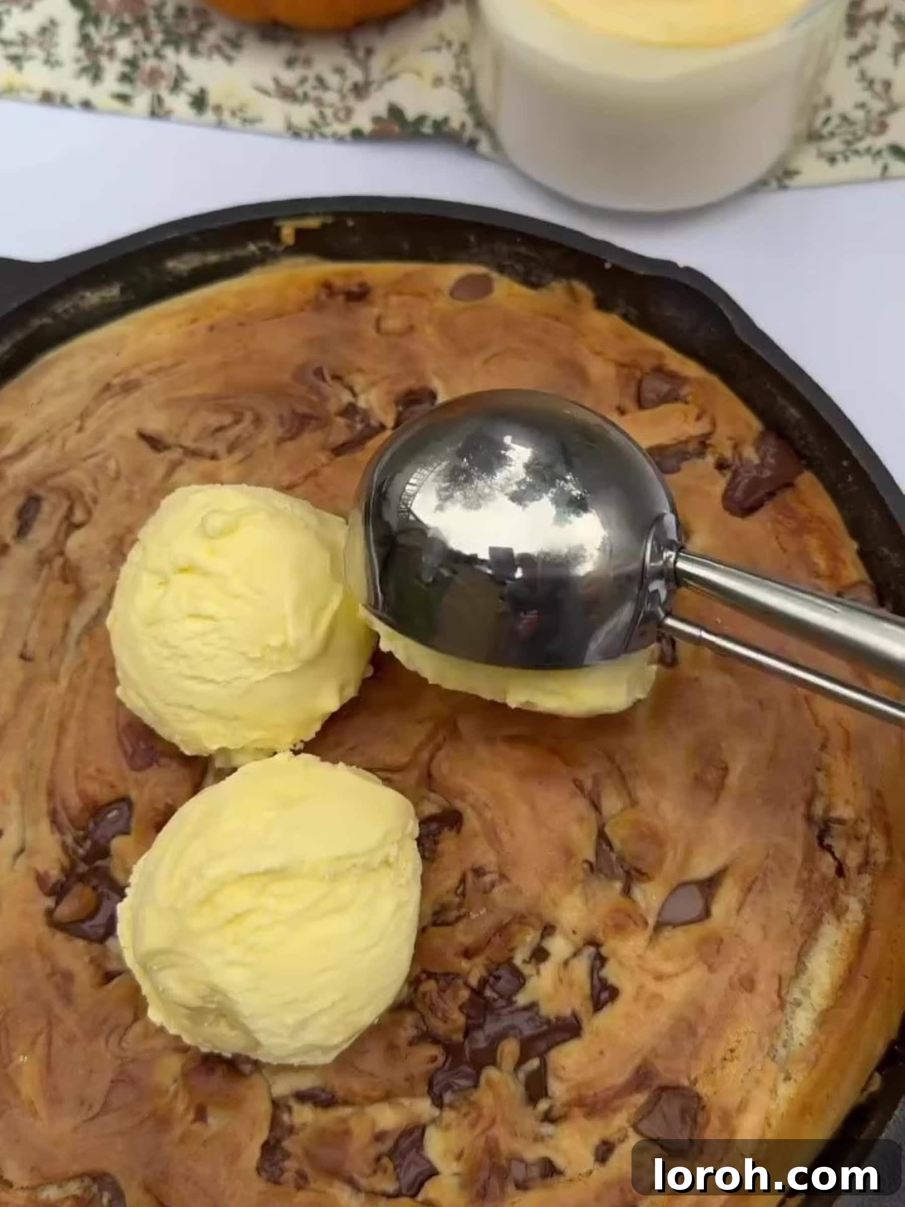 Effortless Condensed Milk Cookie Bars 10 Serving the baked Chocolate Chip Skillet Cookie with vanilla ice cream