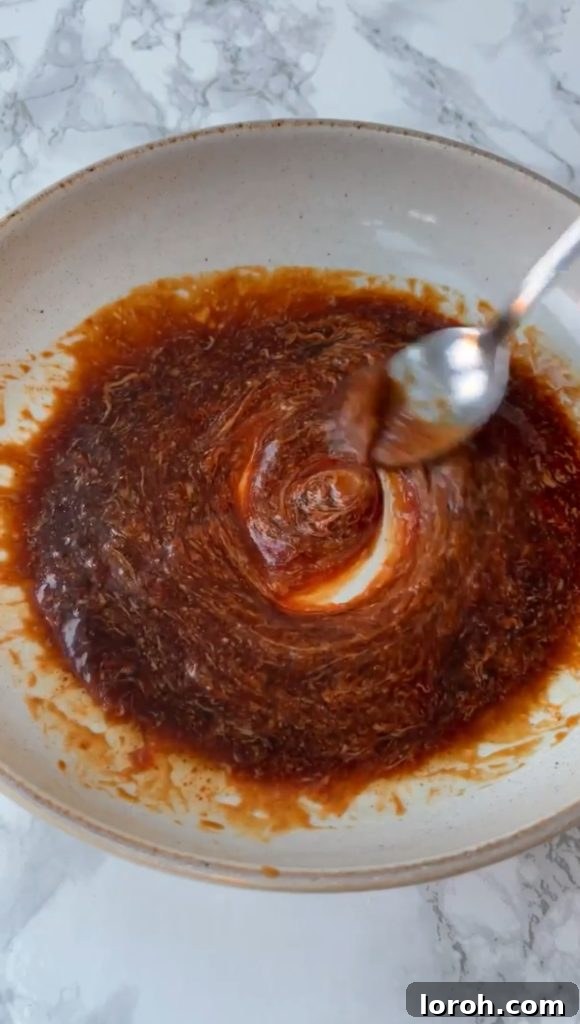 Mixing the paste for the easy pork ramen
