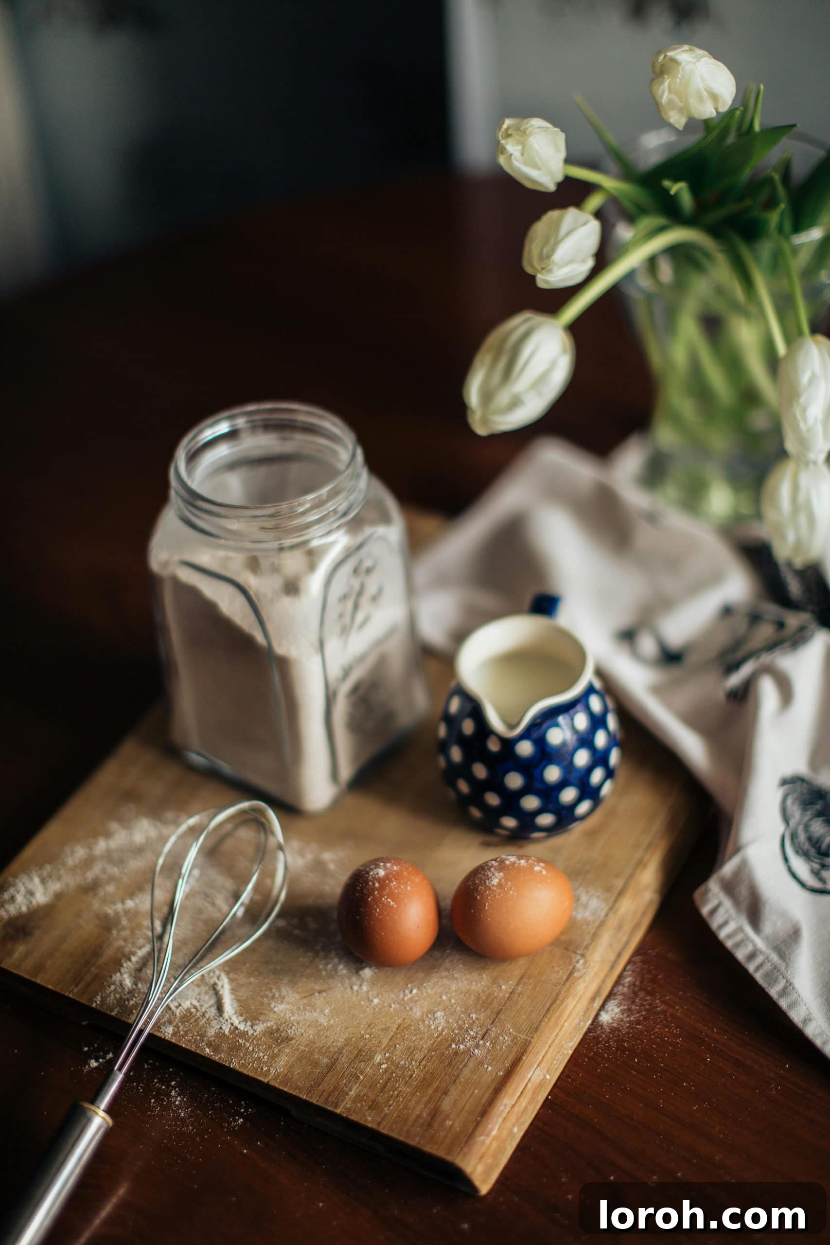 Pound to Ounce Conversion Made Easy 2 A jar of flour and a jug of milk on a wooden board, symbolizing baking ingredients and measurements.