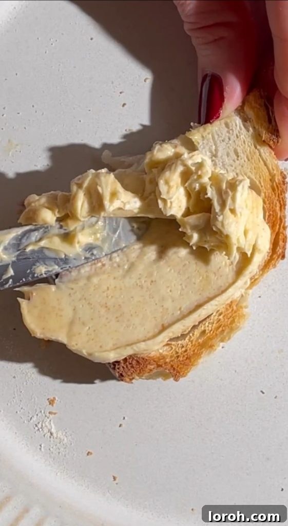 whipped brown butter on toast, ready to be enjoyed