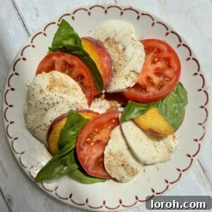 Delicious Peach Caprese Salad ready to be served.