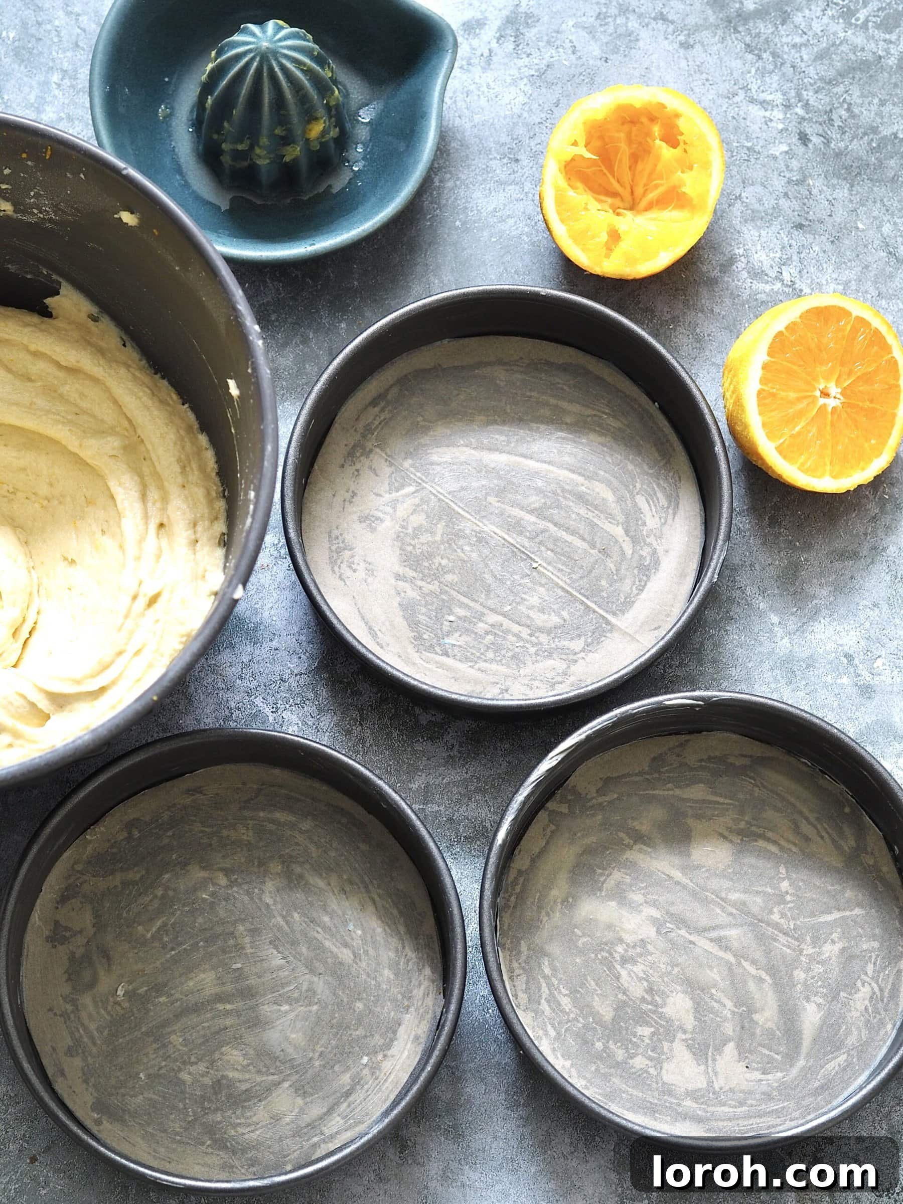 Three 15cm / 6-inch loose-bottomed cake tins, greased and lined with non-stick baking paper.