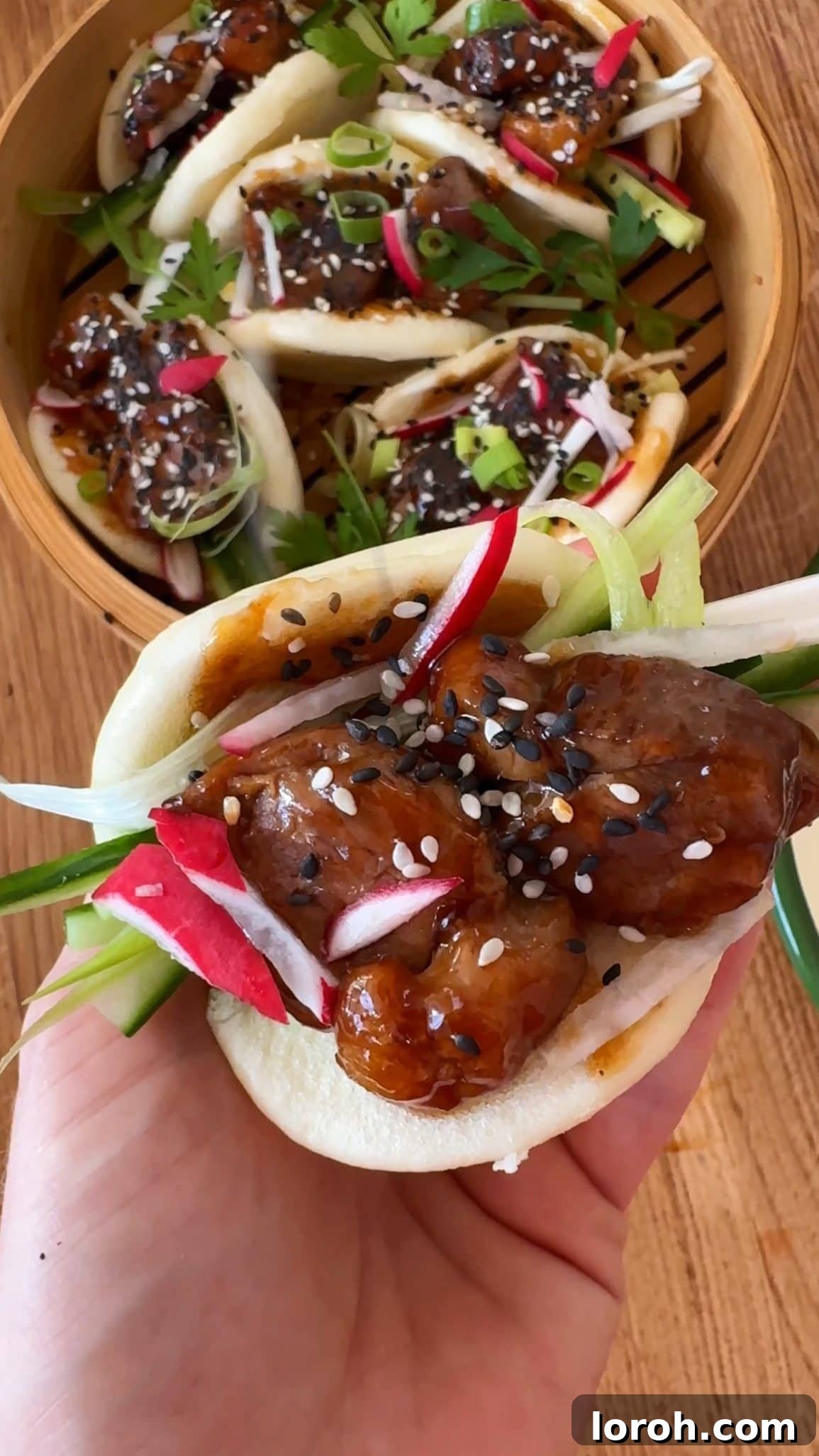 Peking Duck Bao Pockets 7 Step four: Assembled duck bao buns on a plate.
