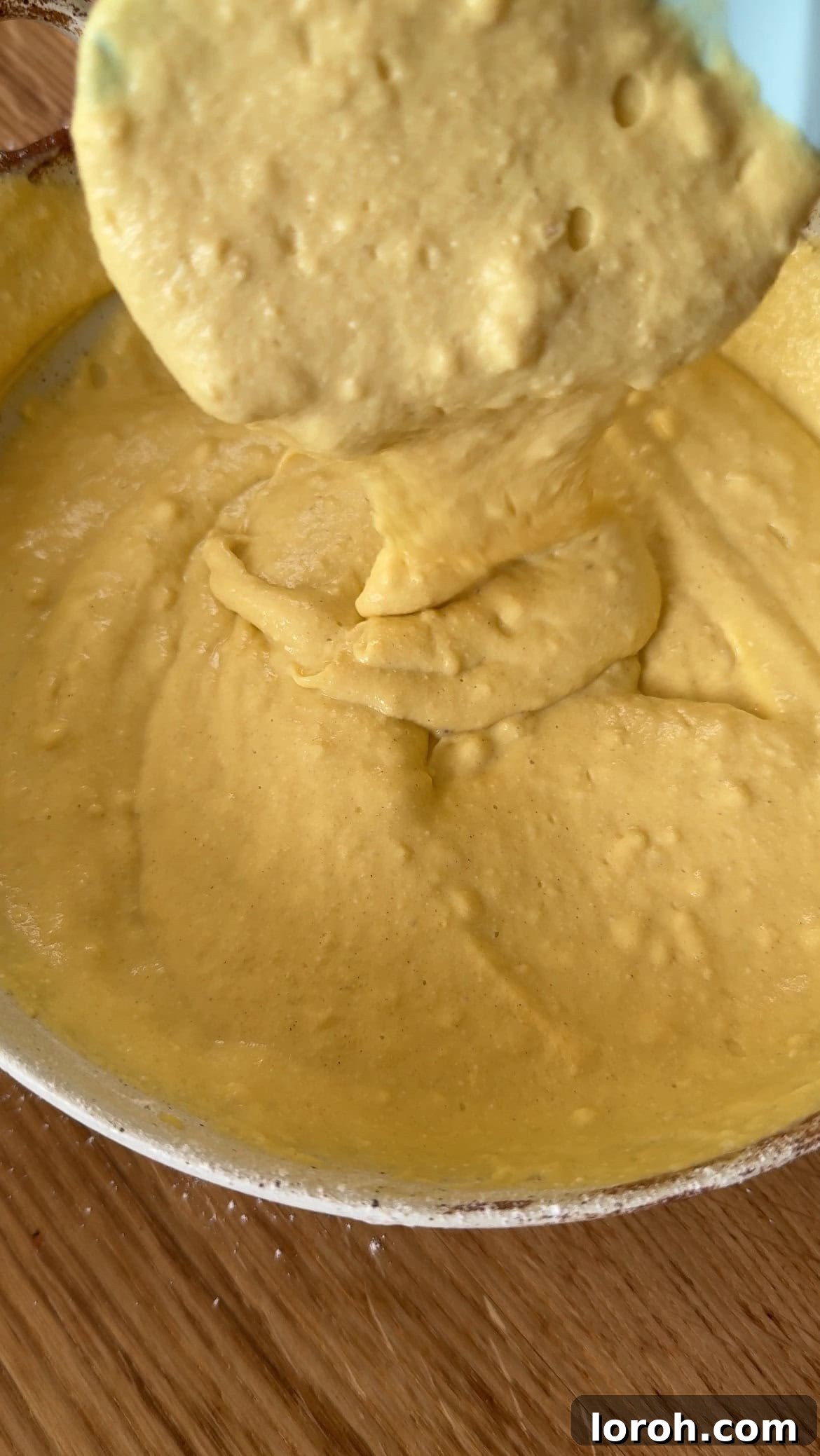 Pillowy Italian Sfingi Doughnuts 5 Smooth, thick Sfingi doughnut batter, resembling cake batter.