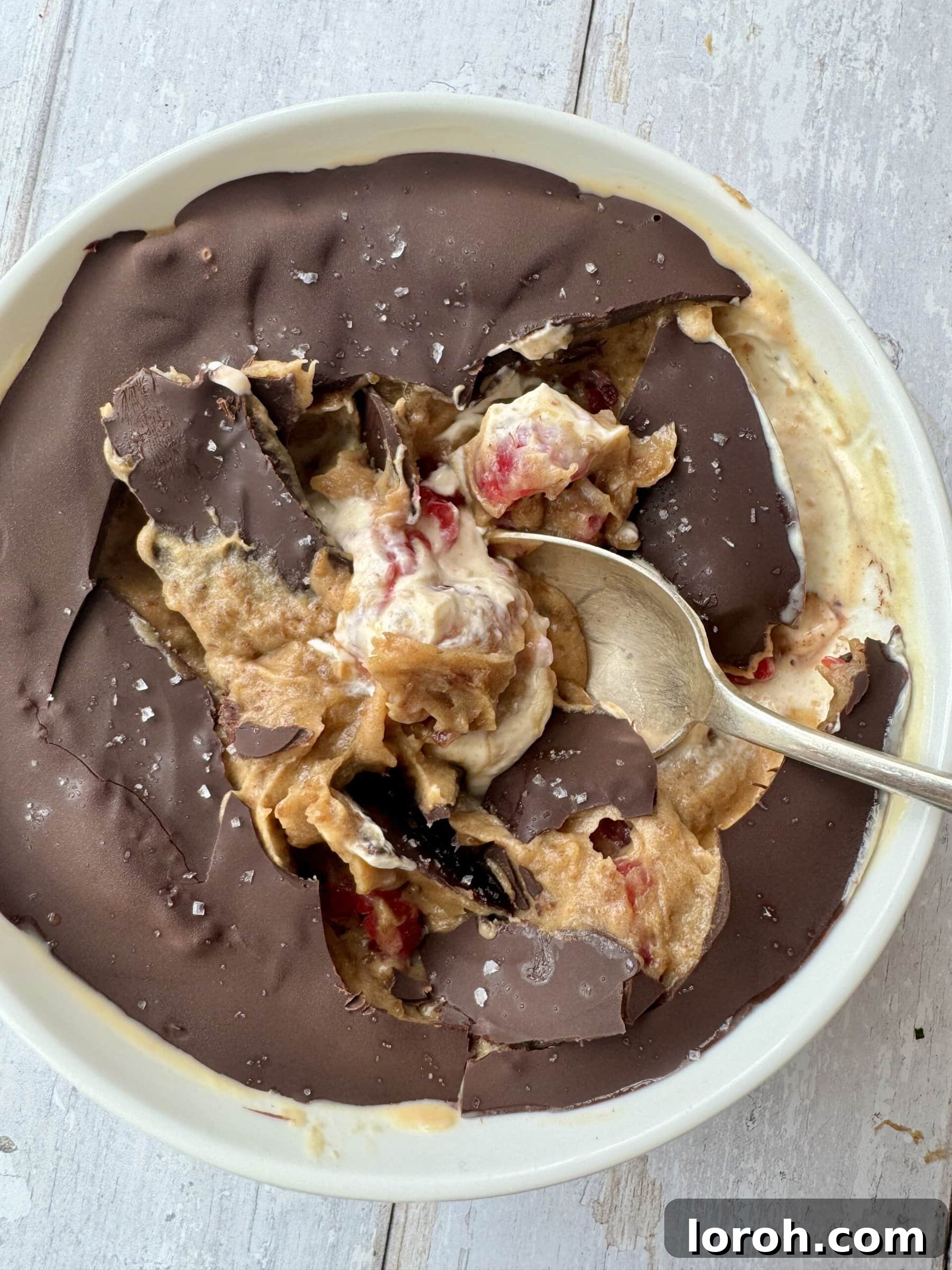 Peanut Butter and Yogurt Bowl with Date Caramel drizzled on top