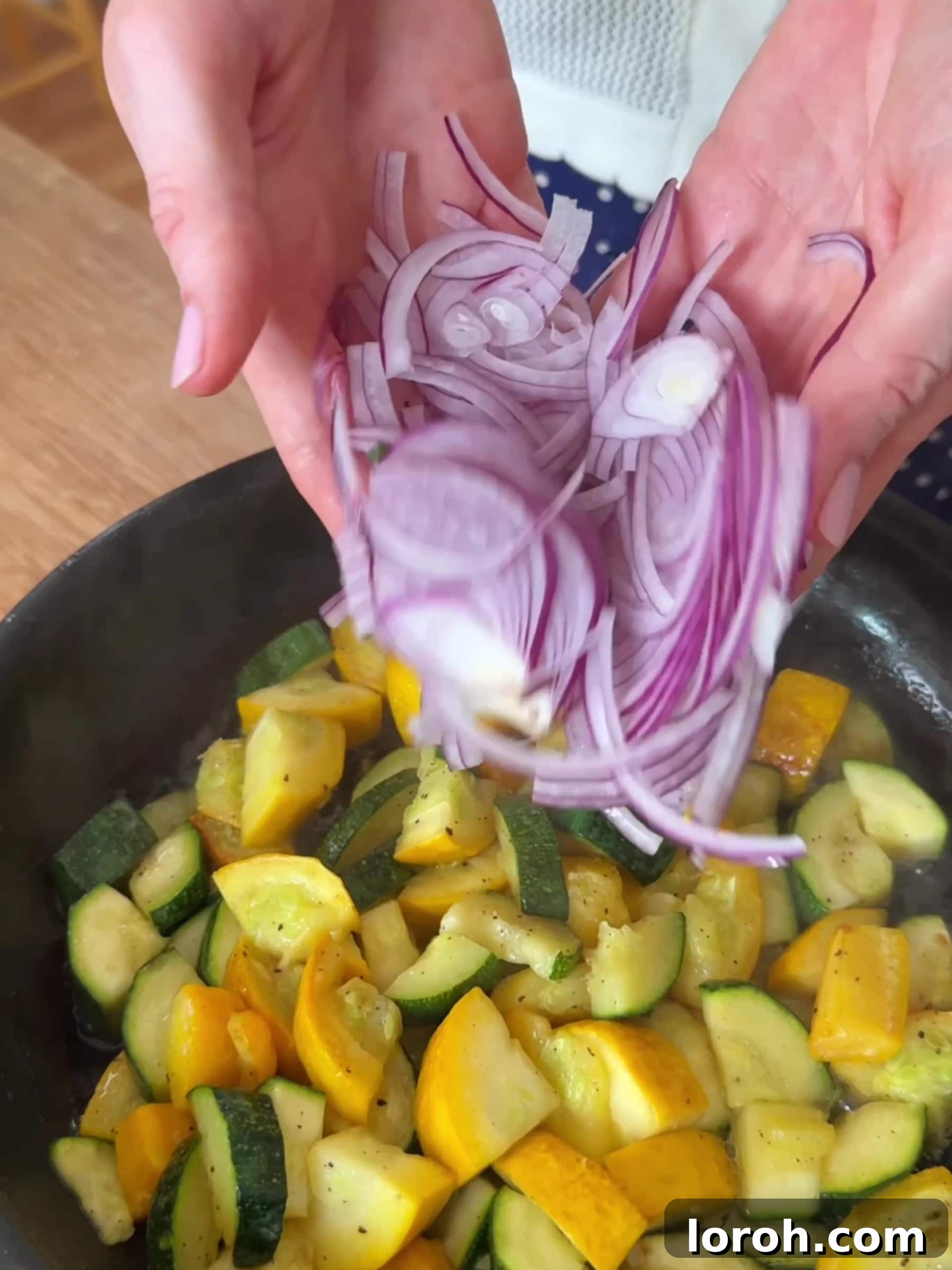 Savory Zucchini Frittata 4 Frying courgettes in a pan