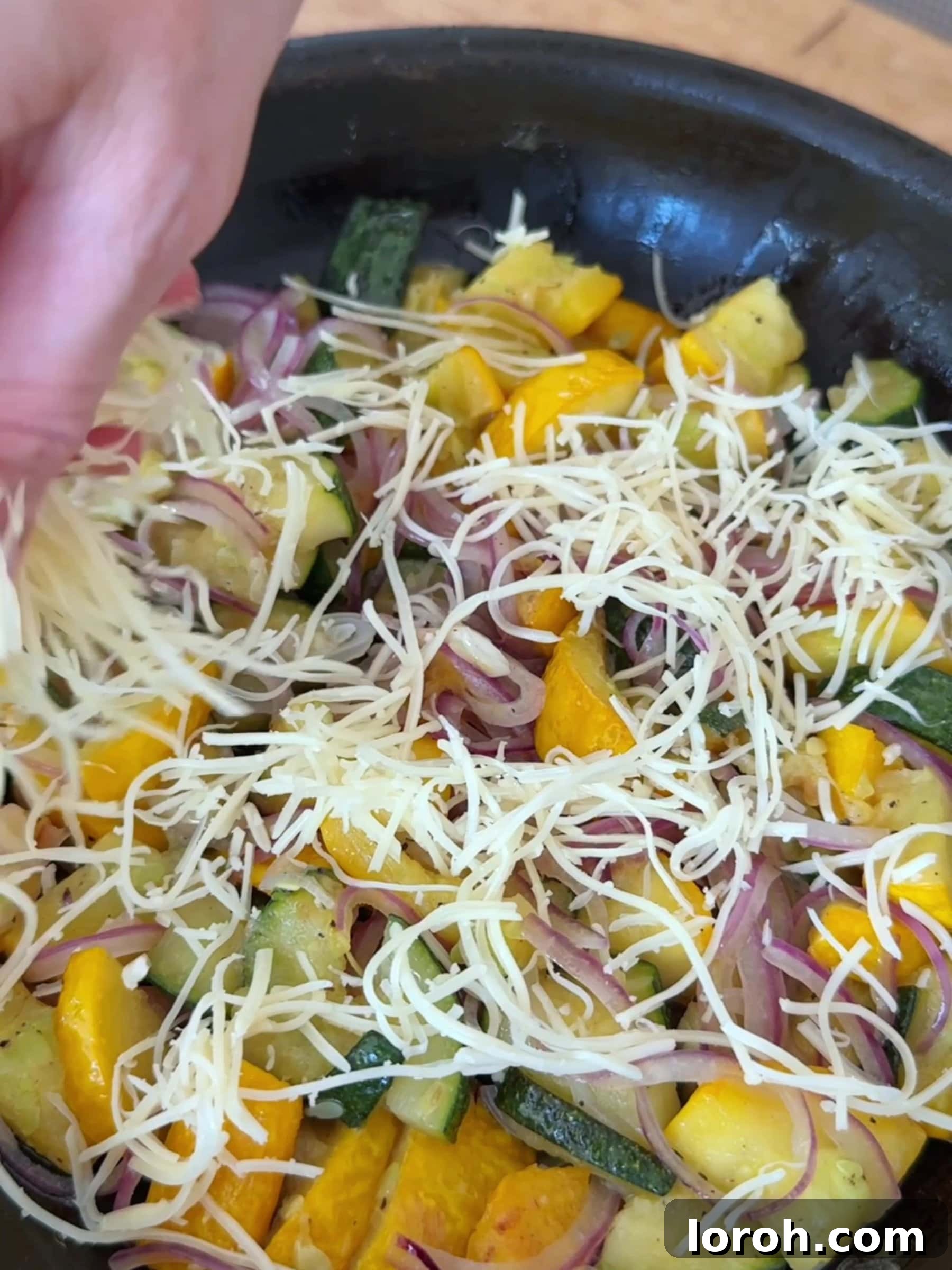Savory Zucchini Frittata 6 Adding cheese and chives