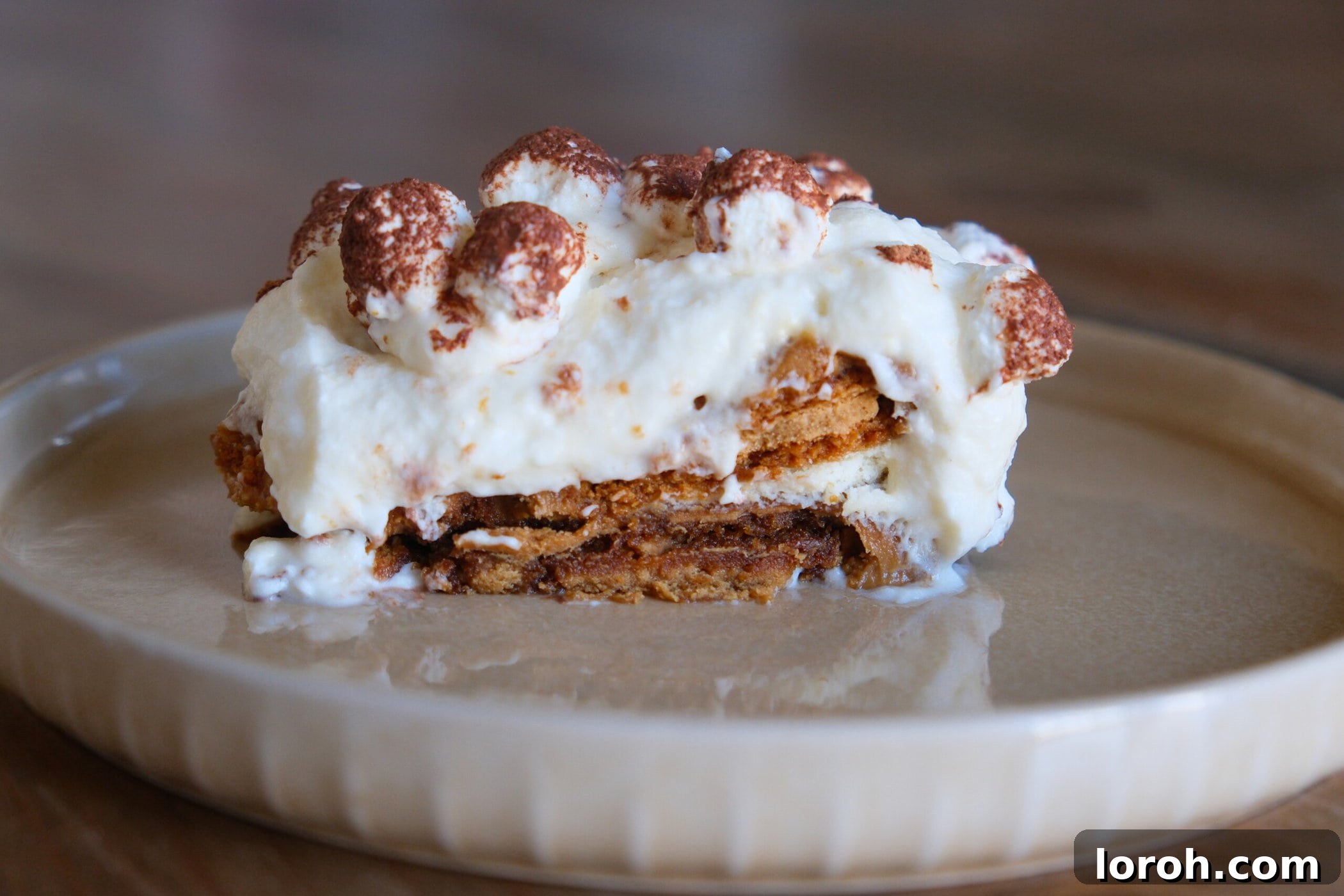 Spiced Speculoos Tiramisu 3 Slice of creamy Speculoos Tiramisu served on a plate