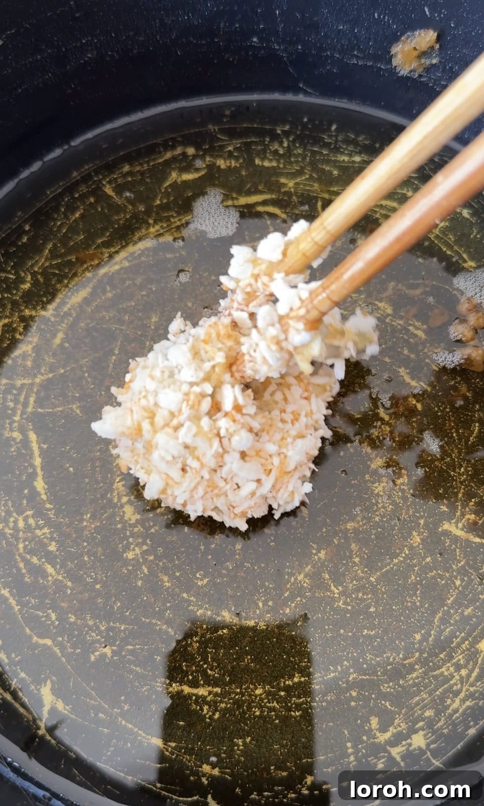 Golden Panko Shrimp Rice Bowl 9 frying panko shrimp.