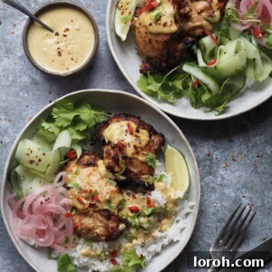 Serving Chicken Satay Rice Bowls