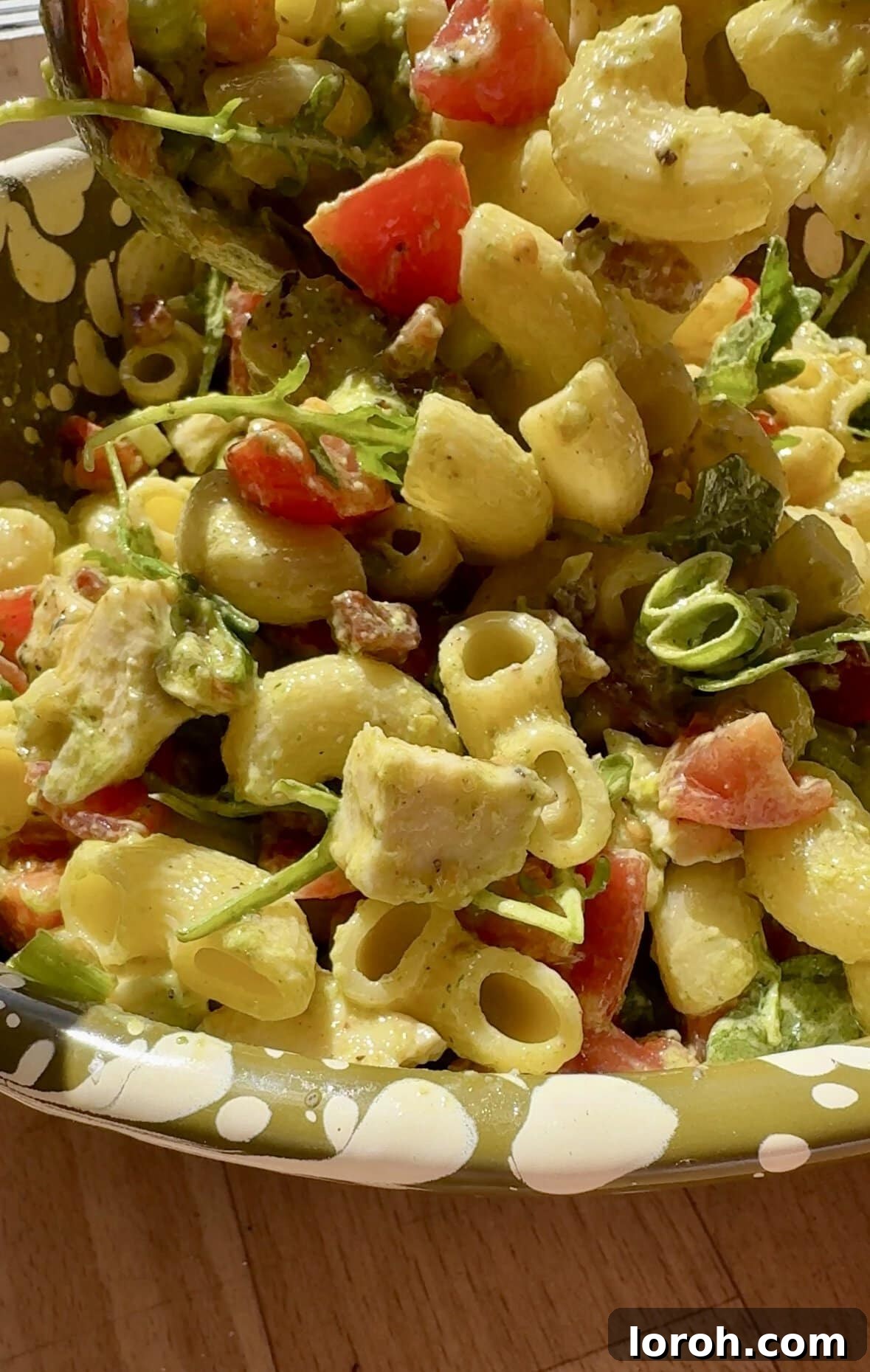 Creamy Chicken Macaroni Delight 3 close-up of chicken macaroni pasta salad showcasing ingredients
