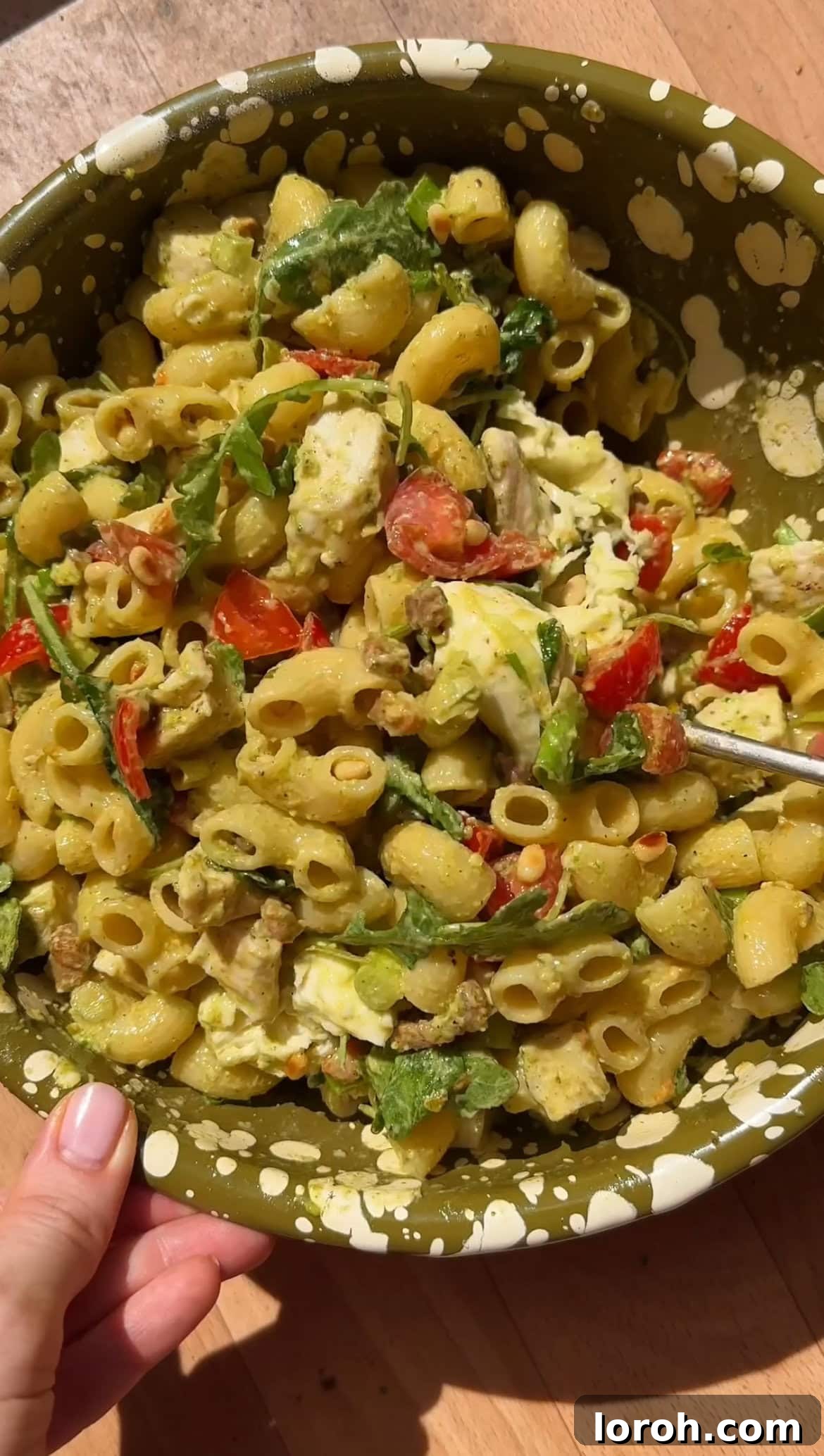 Creamy Chicken Macaroni Delight 10 final chicken macaroni pasta salad topped with mozzarella