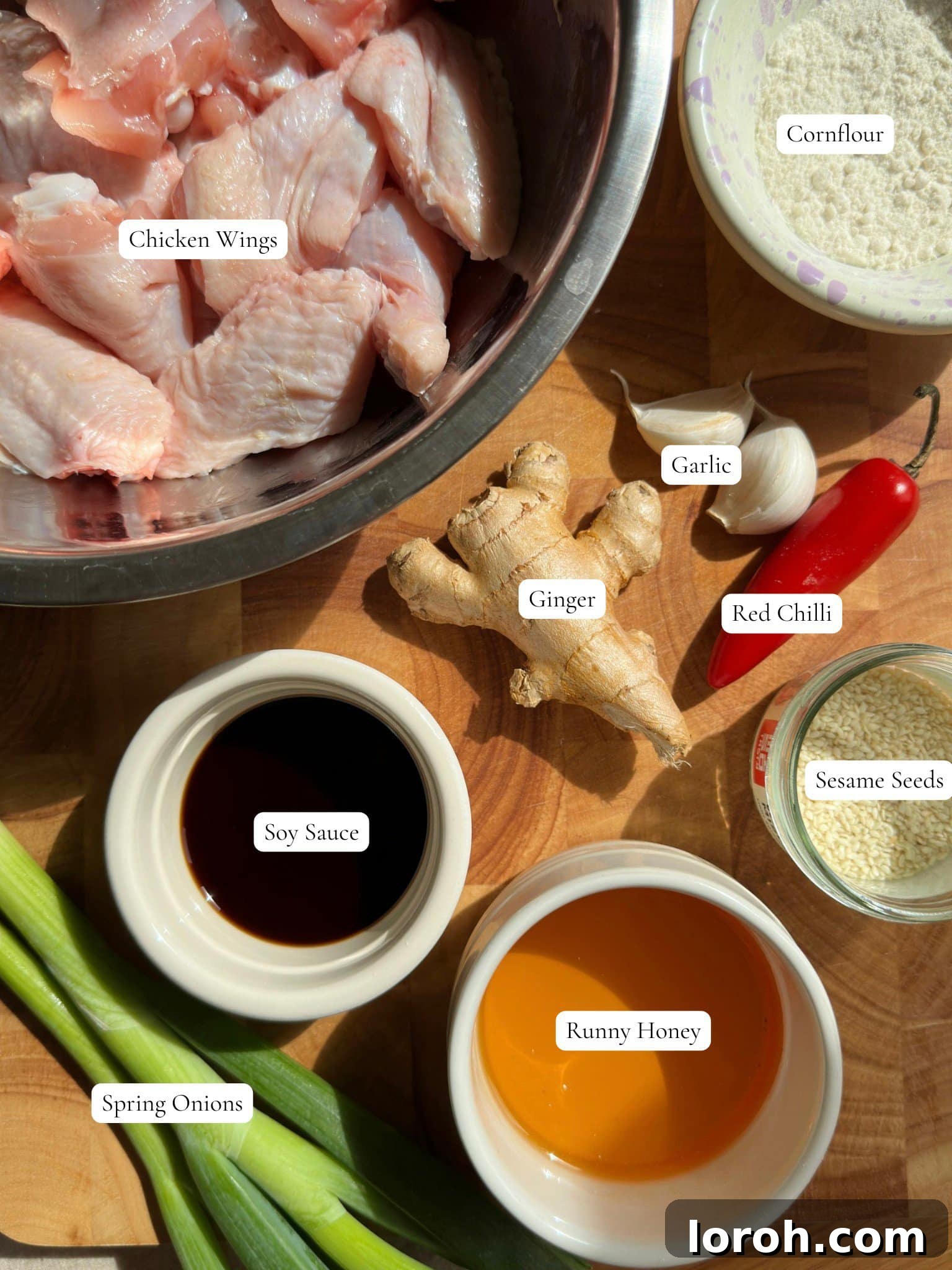 Ingredients for making delicious Hot Honey Chicken Wings.