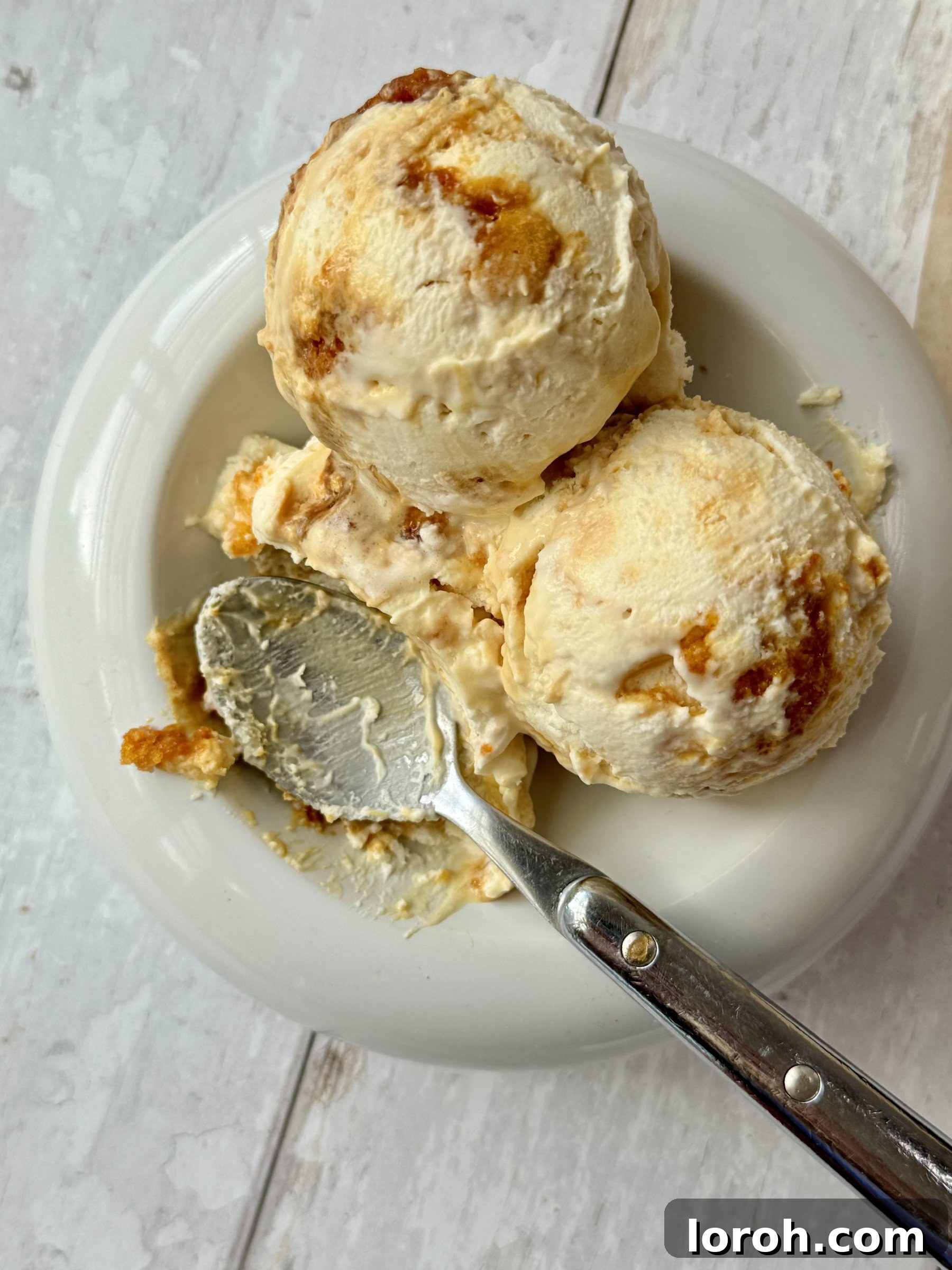 Golden Honeycomb Crunch Ice Cream 3 Close-up of Homemade Honeycomb Ice Cream with a generous amount of honeycomb pieces