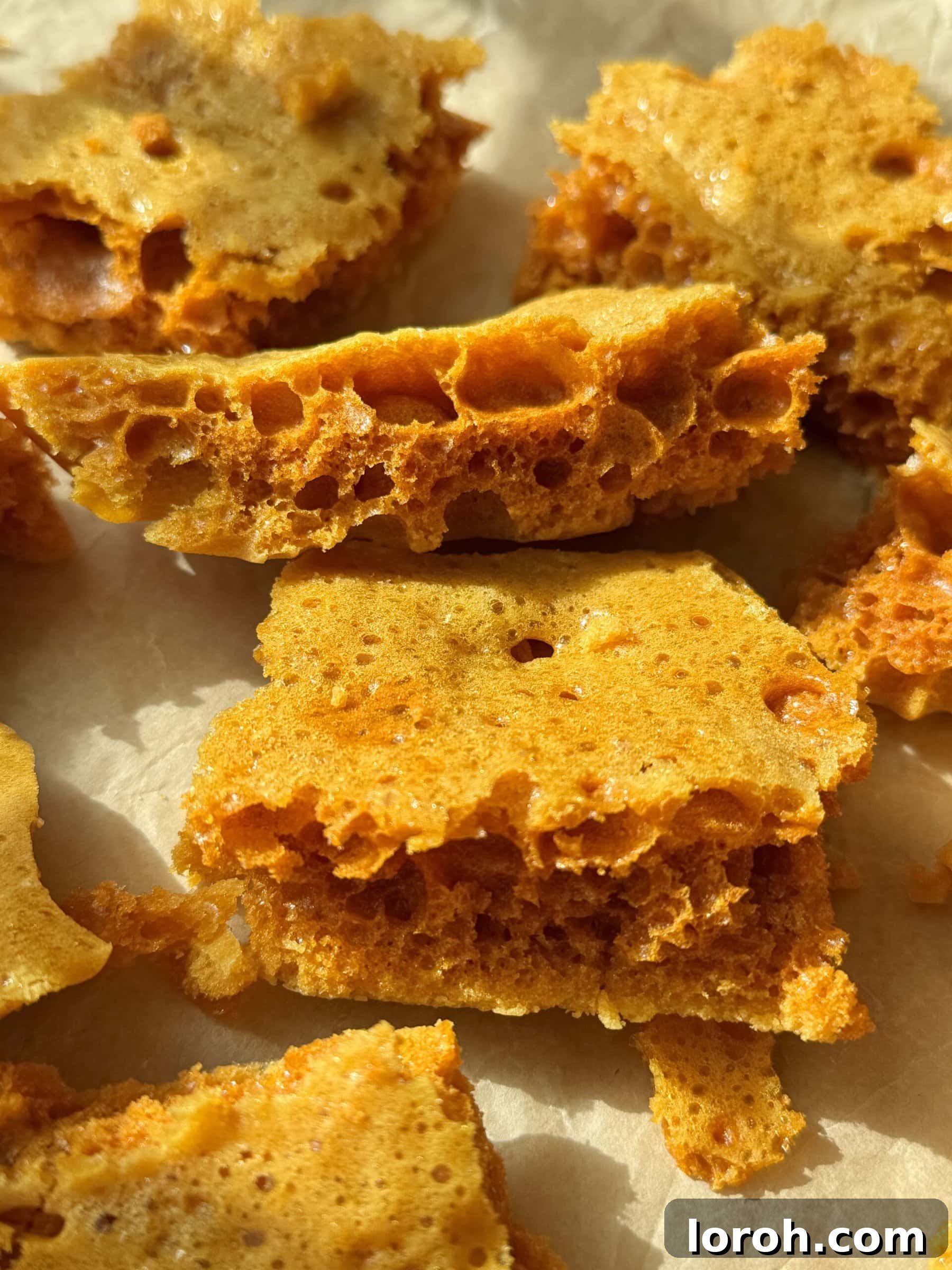 Golden Honeycomb Crunch Ice Cream 7 Homemade Honeycomb, cooled and ready to be chopped