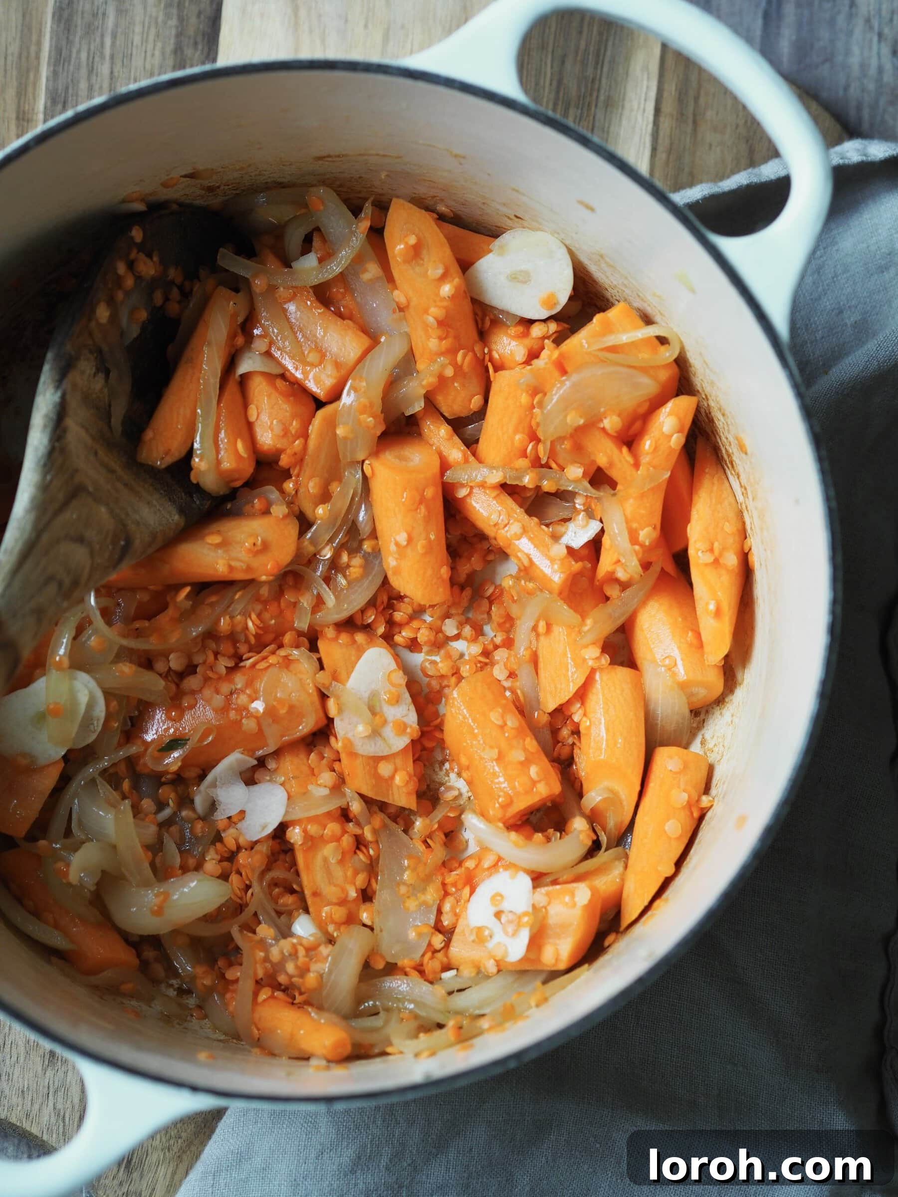 Golden Spiced Lentil and Carrot Comfort with Tangy Feta 6 Adding carrots and spices to the soup
