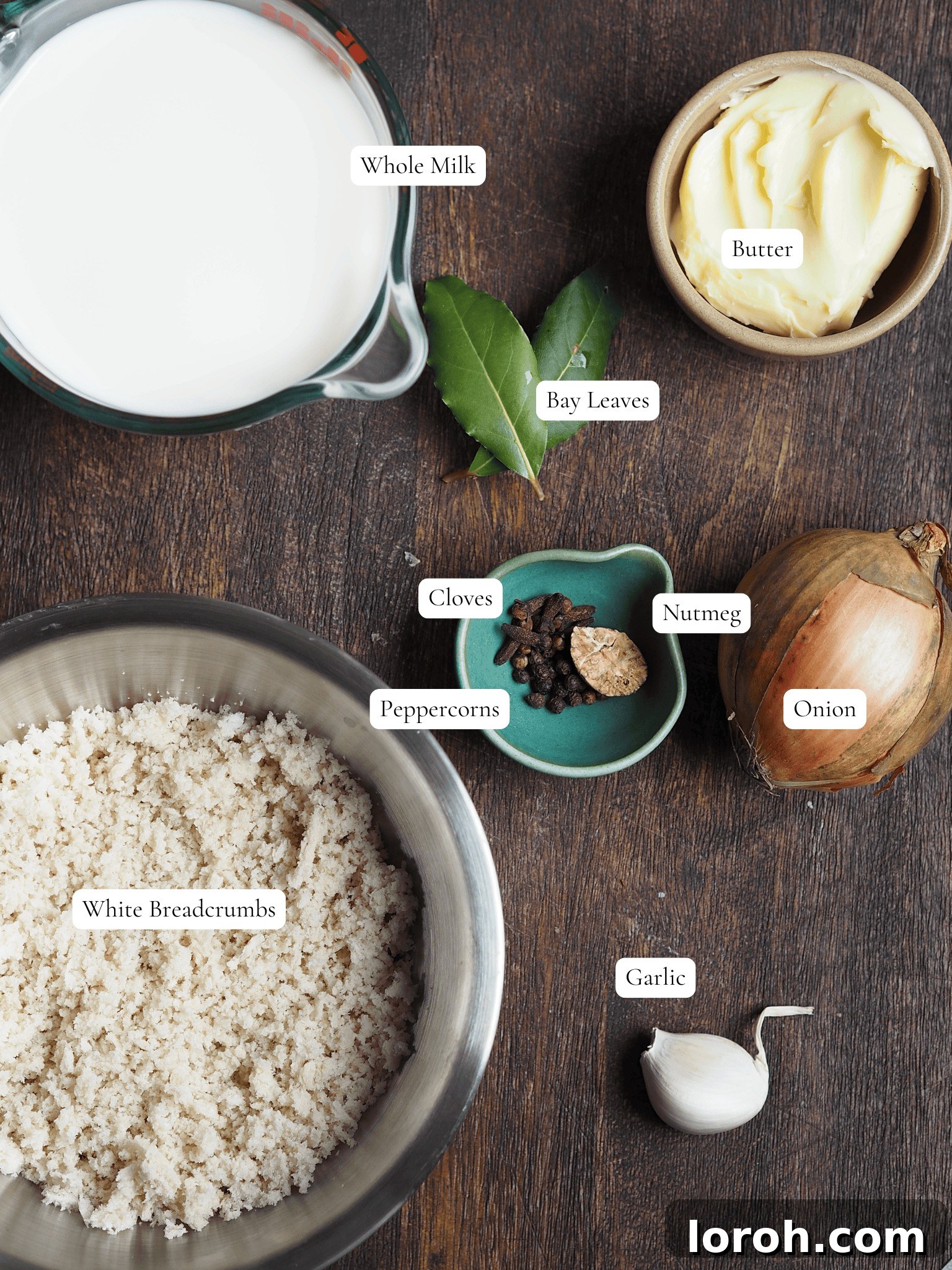 Labelled Bread Sauce ingredients.