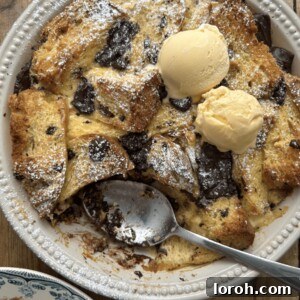 Dishing up Panettone, Orange and Dark Chocolate Bread and Butter Pudding
