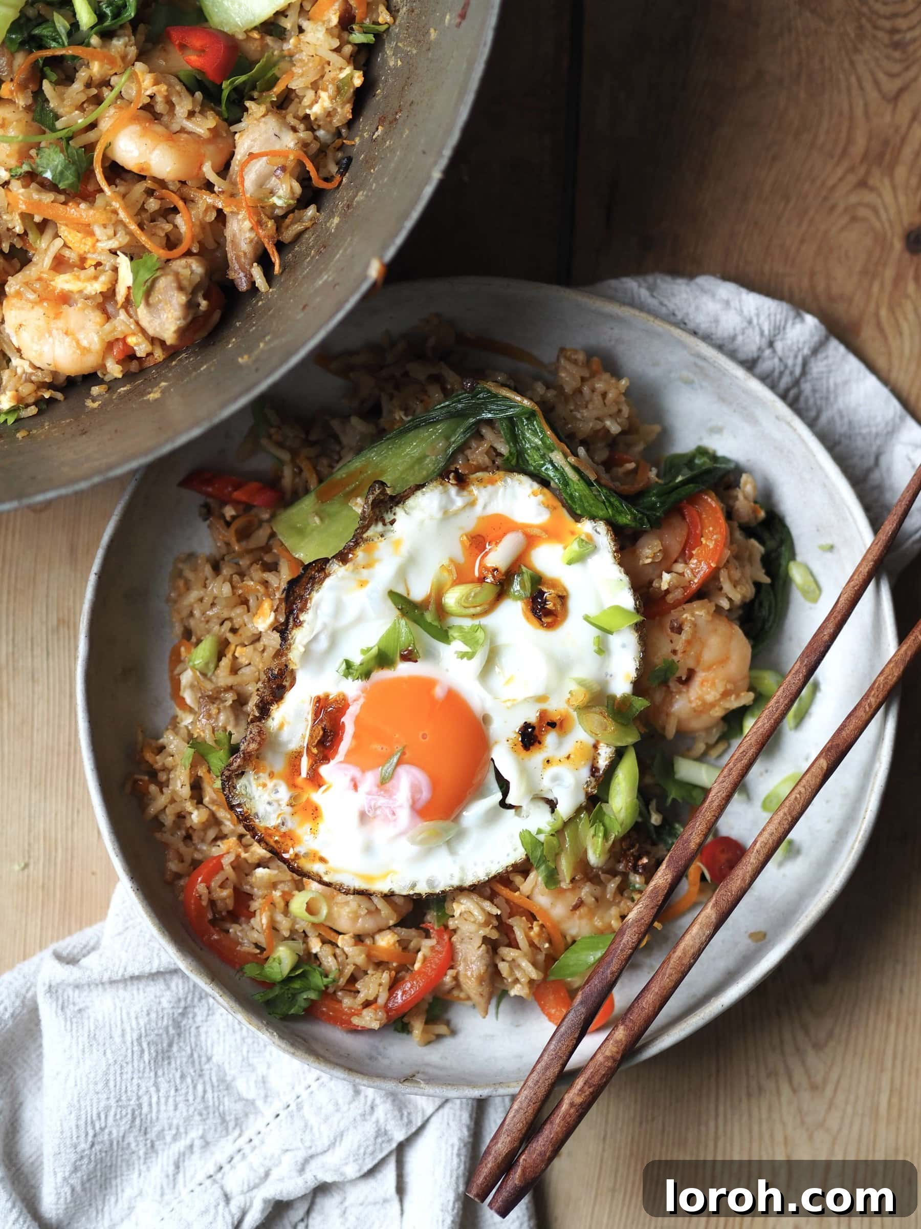 Double Delight Fried Rice 2 Bowl of Shrimp and Chicken Fried Rice with fried egg