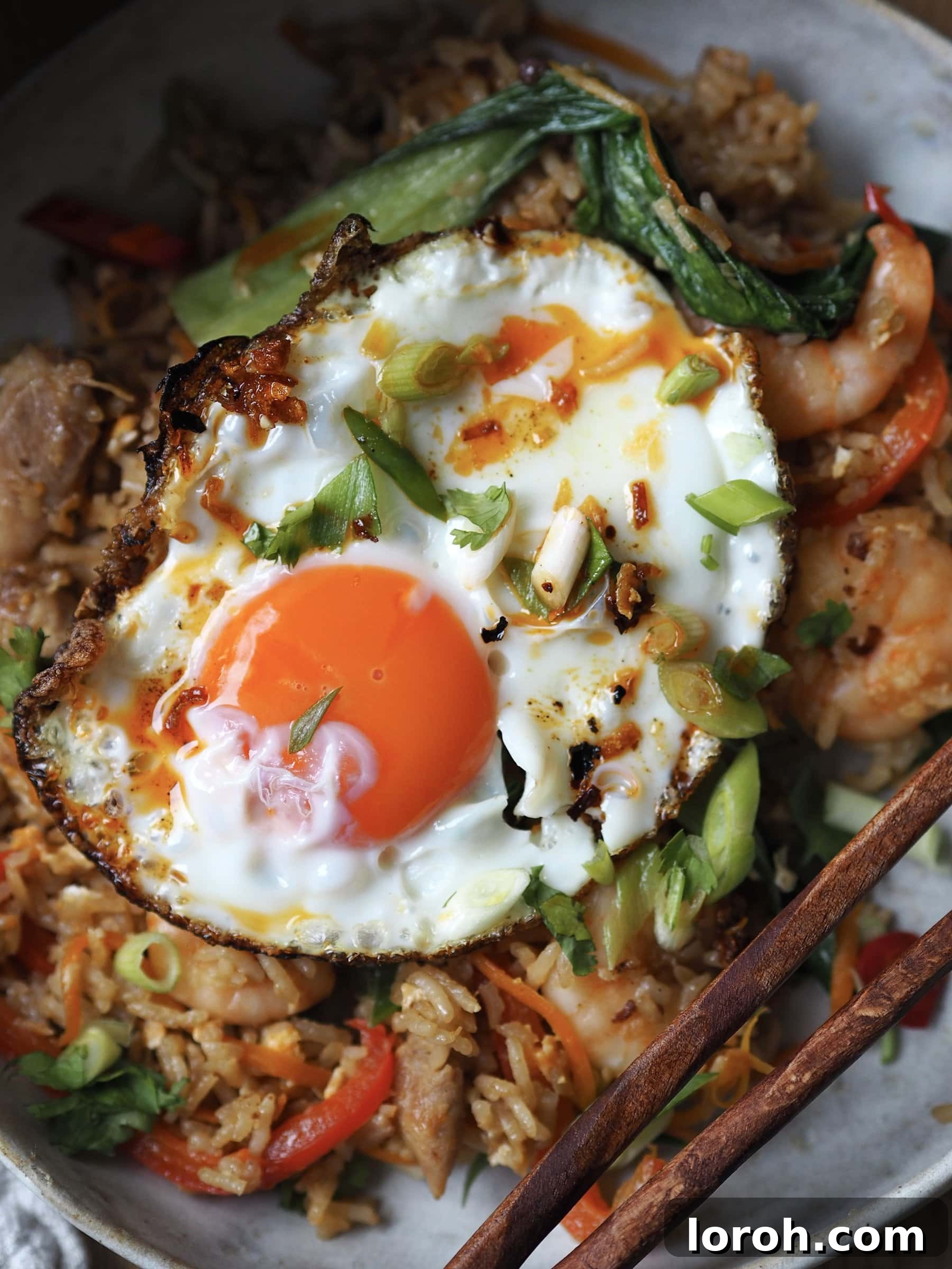 Double Delight Fried Rice 11 Fried egg on top of Shrimp and Chicken Fried Rice